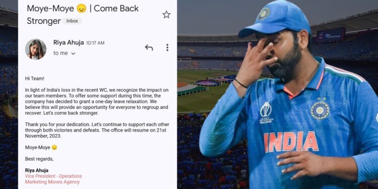 Marketing Moves Agency teams up against Monday Blues after India’s loss in the World Cup, granted 1 day off for mental well-being!